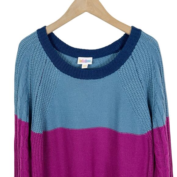 NWT Lularoe Lauren Sweater Dress Blue and Pink Stripes Size XXS - Picture 4 of 8